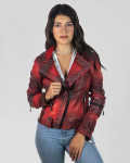 Women's Red Perfecto Leather Jacket - Grace | Leather Trend
