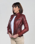 Women’s Bordeaux Leather Biker Jacket - Kelly | Leather Trend