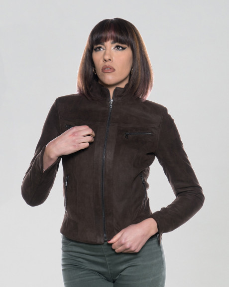 Women's Dark Brown Suede Biker Jacket | Leather Trend