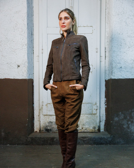 Biker in Camoscio Donna Testa di Moro - Kelly | Leather Trend 2