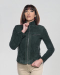 Women's Green Suede Biker Jacket - Kelly | Leather Trend