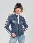Biker in Pelle Blu Tamponato – Raven | Leather Trend