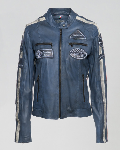 Blue Buffed Leather Biker Jacket – Raven | Leather Trend 2