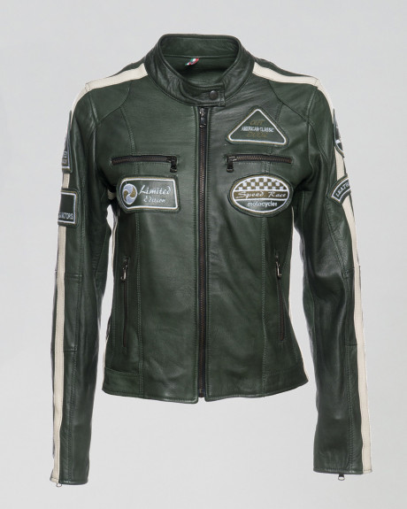 Biker in pelle donna mod. Motociclista Donna Verde Bis  Tamponato in vera pelle 100% made in Italy 2