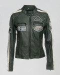 Biker in Pelle Tamponata Verde Scuro – Raven | Leather Trend