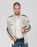 Biker in Pelle Tamponata da Uomo Avorio – Axel | Leather Trend