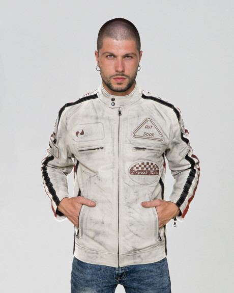 Men's Ivory Buffed Leather Biker Jacket – Axel | Leather Trend