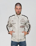 Biker in Pelle Tamponata da Uomo Avorio – Axel | Leather Trend