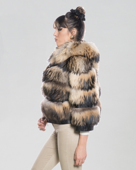 Woman jacket mod. Perla brown and black in genuine leather and fur 100% made in Italy 2