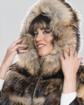 Woman jacket mod. Perla brown and black in genuine leather and fur 100% made in Italy