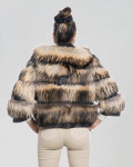 Woman jacket mod. Perla brown and black in genuine leather and fur 100% made in Italy