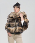 Woman jacket mod. Perla brown and black in genuine leather and fur 100% made in Italy