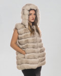 Arianna - Sleeveless Woman Jacket in Real Black and White Fur