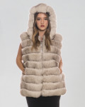 Arianna - Sleeveless Woman Jacket in Real Black and White Fur