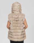 Arianna - Sleeveless Woman Jacket in Real Black and White Fur