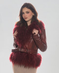 Giacca Donna Bordeaux in vera pelle e vera pelliccia
