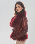 Giacca Donna Bordeaux in vera pelle e vera pelliccia