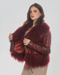 Giacca Donna Bordeaux in vera pelle e vera pelliccia