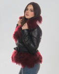 Woman's Jacket in Black and Bordeaux Genuine Leather and in real fur.
