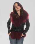 Woman's Jacket in Black and Bordeaux Genuine Leather and in real fur.