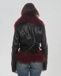 Woman's Jacket in Black and Bordeaux Genuine Leather and in real fur.
