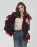 Woman's Jacket in Black and Bordeaux Genuine Leather and in real fur.