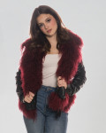 Woman's Jacket in Black and Bordeaux Genuine Leather and in real fur.
