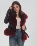 Woman's Jacket in Black and Bordeaux Genuine Leather and in real fur.
