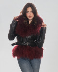 Woman's Jacket in Black and Bordeaux Genuine Leather and in real fur.
