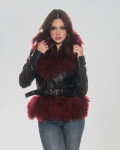Woman's Jacket in Black and Bordeaux Genuine Leather and in real fur.