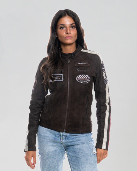 Biker in pelle donna mod. Motociclista Donna Testa di Moro Nabuk in vera pelle 100% made in Italy