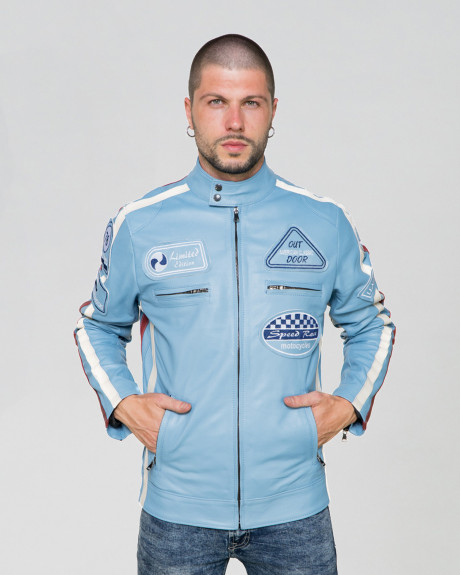 Men's Light Blue Leather Biker Jacket – Axel | Leather Trend