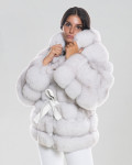 Women’s jacket mod. Nina in genuine White  leather and fur 100% made in Italy