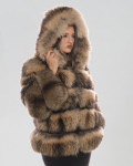 Woman jacket mod. black and brown in genuine leather and fur 100% made in Italy