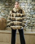 Woman jacket mod. black and brown in genuine leather and fur 100% made in Italy