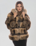 Woman jacket mod. black and brown in genuine leather and fur 100% made in Italy