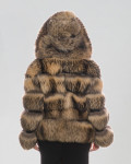 Woman jacket mod. black and brown in genuine leather and fur 100% made in Italy