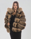 Woman jacket mod. black and brown in genuine leather and fur 100% made in Italy