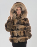 Woman jacket mod. black and brown in genuine leather and fur 100% made in Italy