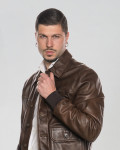 Men's leather jacket mod. bomber in genuine dark brown leather 100% made in Italy