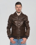 Men's leather jacket mod. bomber in genuine dark brown leather 100% made in Italy