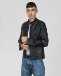 Men's leather jacket mod. biker in genuine Black leather 100% made in Italy