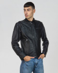 Men's leather jacket mod. biker in genuine Black leather 100% made in Italy