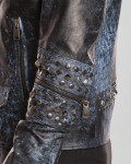 Men's Blue Studded Leather Perfecto Jacket - Vasco | Leather Trend