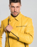 Men's Yellow Studded Leather Perfecto Jacket - Vasco | Leather Trend