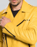 Men's Yellow Studded Leather Perfecto Jacket - Vasco | Leather Trend
