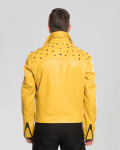 Men's Yellow Studded Leather Perfecto Jacket - Vasco | Leather Trend