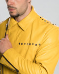 Men's Yellow Studded Leather Perfecto Jacket - Vasco | Leather Trend