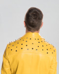 Men's Yellow Studded Leather Perfecto Jacket - Vasco | Leather Trend