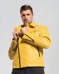 Men's Yellow Studded Leather Perfecto Jacket - Vasco | Leather Trend